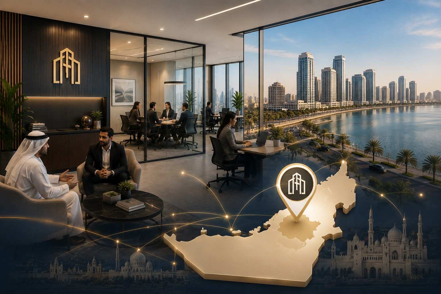 Contemporary corporate interiors at Sky Tower, Ajman